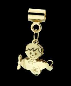 BERLOQUE OURO 18K AVIÃO COM MENINO | BK54